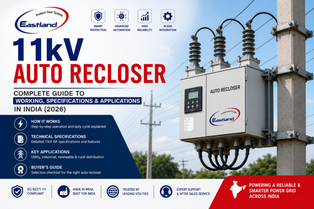 11kV Auto Recloser: Complete Guide to Working, Specifications & Applications in India (2026) 11kV Auto Recloser pole mounted – ESPL SDV Series, IEC 62271-111 compliant, Made in India